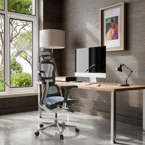 Ergonomiczny fotel siatkowy niebieski