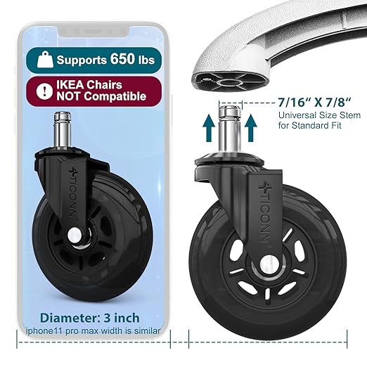 Mocne kółka biurowe 7,5 cm zamiast maty, ciche uniwersalne