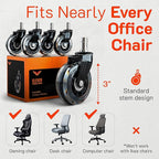 HOLKIE przezroczyste rolki gamingowe 7,5 cm, ciche na parkiet