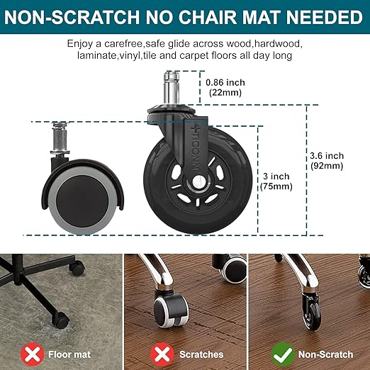 Mocne kółka biurowe 7,5 cm zamiast maty, ciche uniwersalne